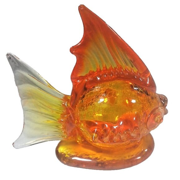 Demekin Lantern Blown Orange Crackle Glass Figurine Hollow Koi Gold Fish Vintage - Picture 3 of 12